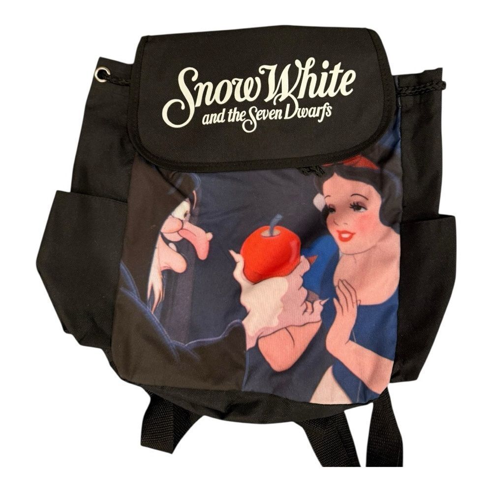 Disney Snow White Seven Dwarfs Backpack Black Canvas Drawstring Backpack